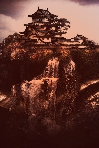 Золотая черепаха и китайская пагода в океане обои