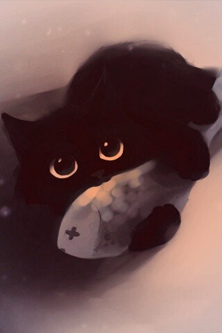 Кот с рыбкой обои