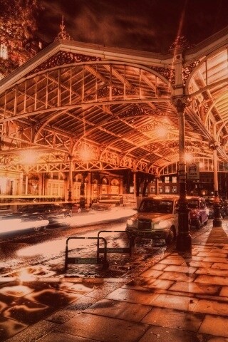 Город под фонарями обои