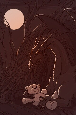 Дракон с любимой игрушкой обои