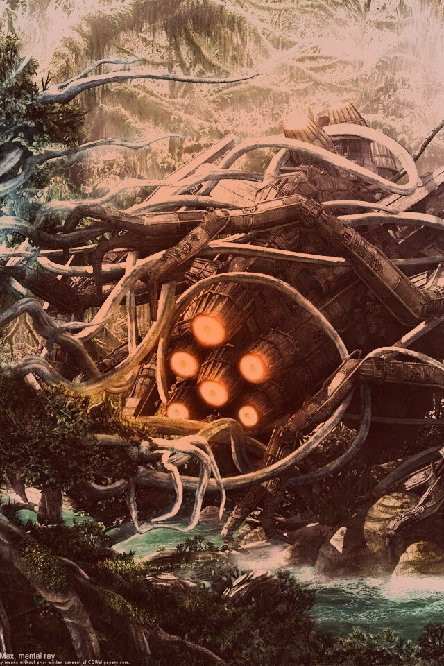 Космический корабль в джунгялх обои