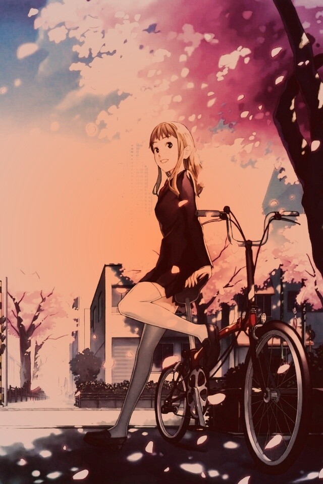 Японская школьница на велосипеде обои