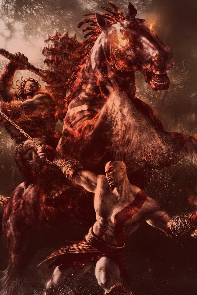 Кратос против огненного всадника обои