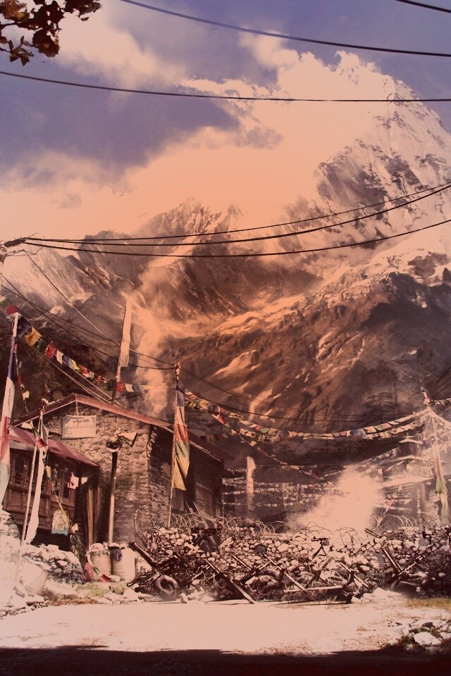 Загороженная улица в горах обои