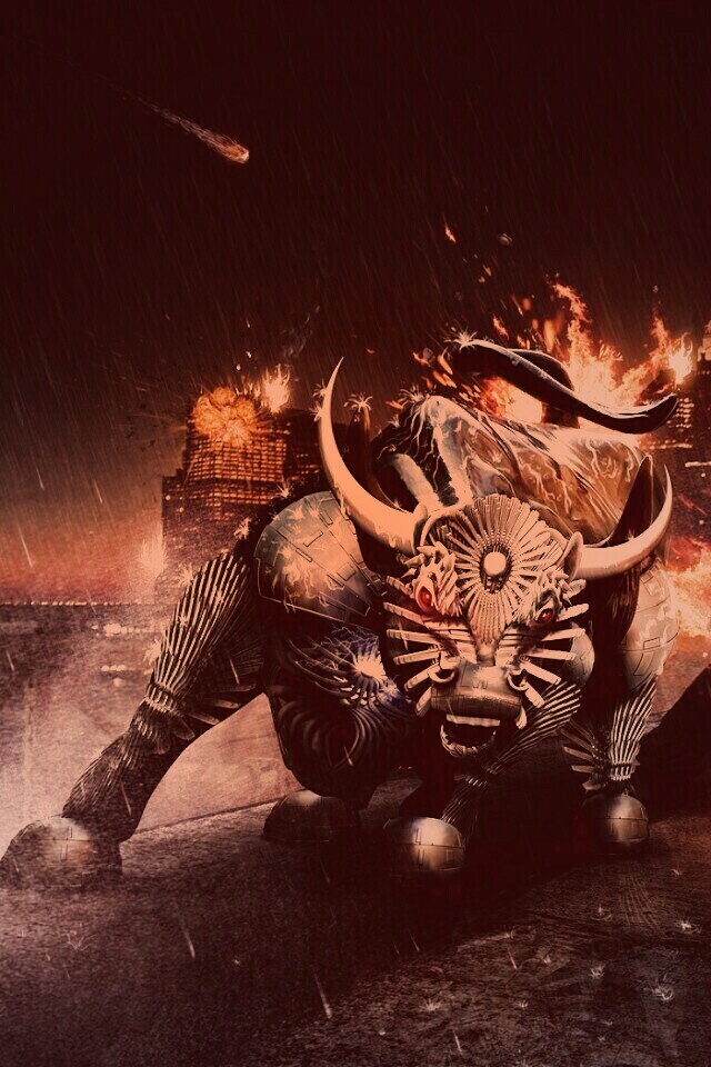 Воин и бык на крыше обои