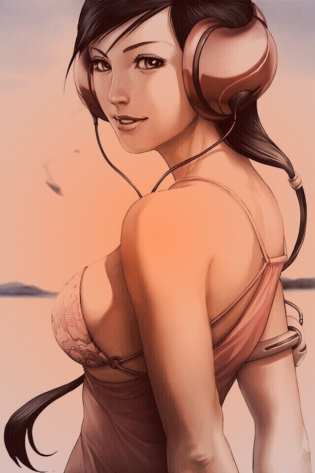 Девушка в наушниках обои