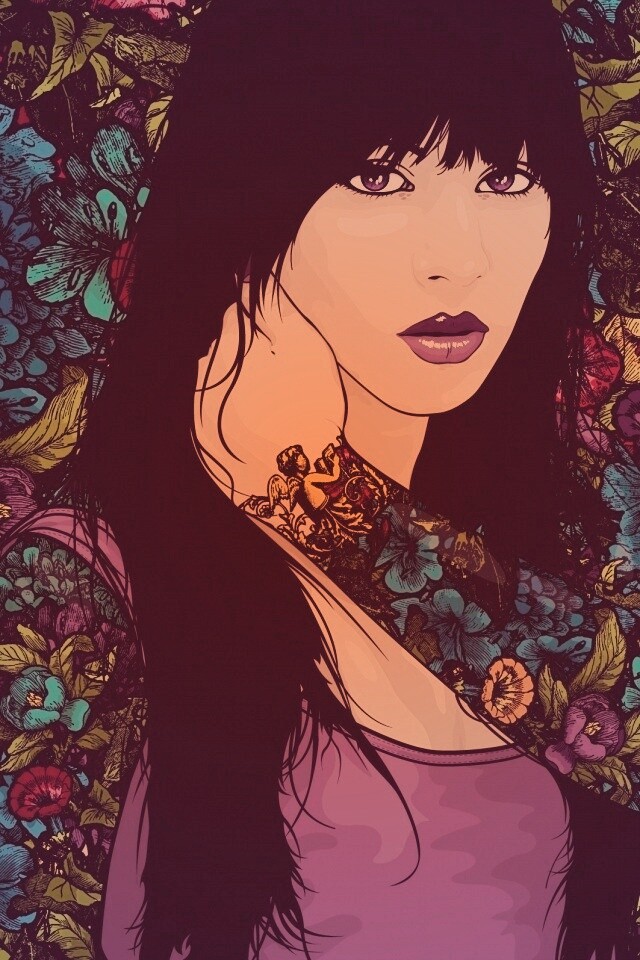 Девушка с цветочной тату обои