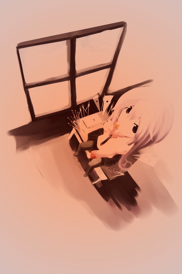 Школница с конфетой у окна обои