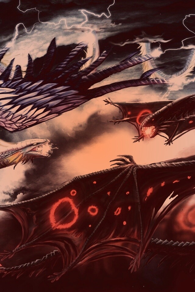 Живописная битва молнии и огня обои