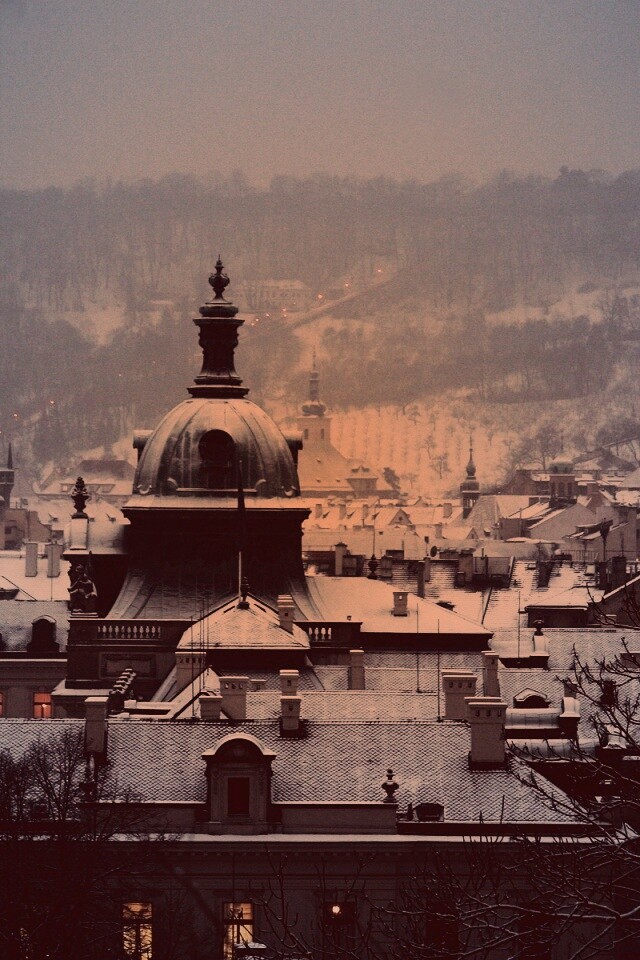 Город зимой обои