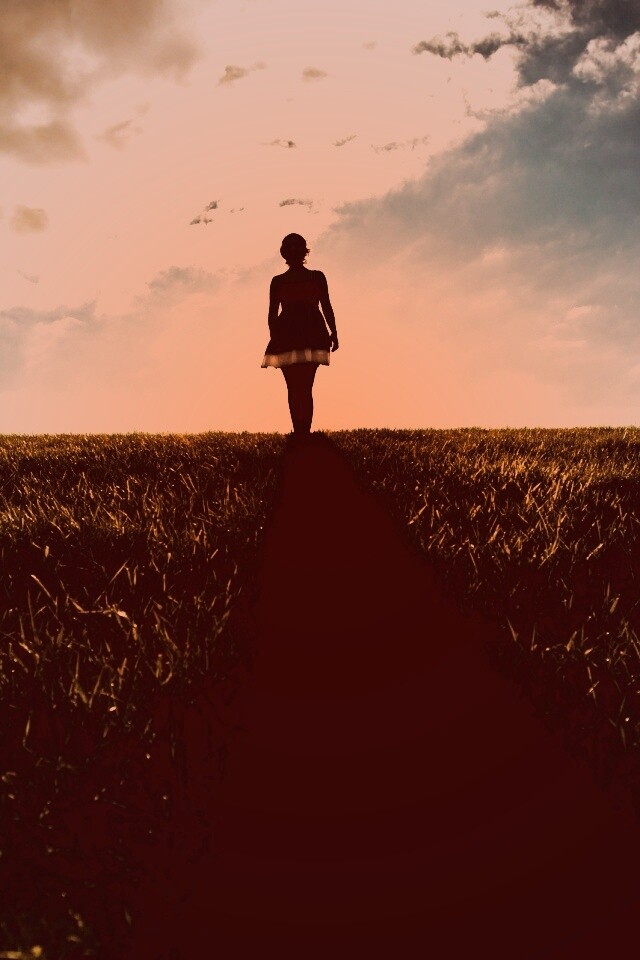 Силуэт девочки на поле обои