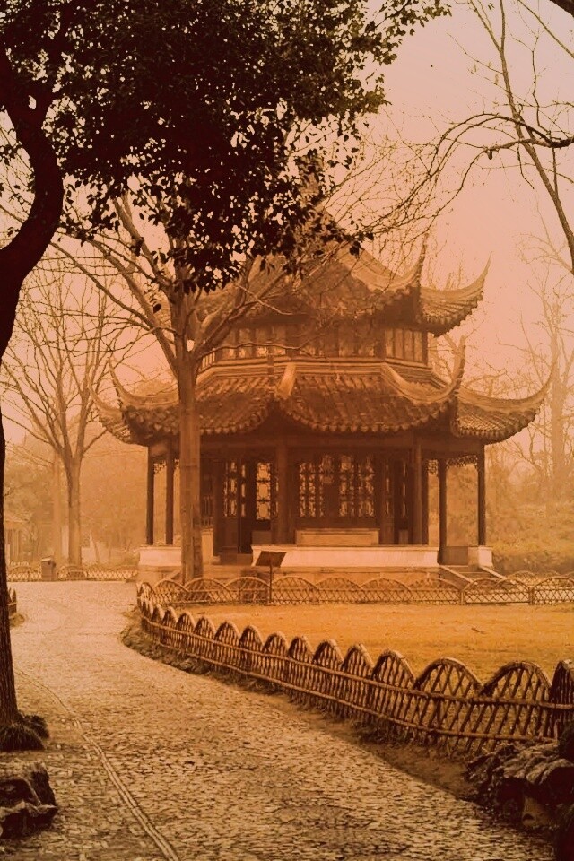 Домик я японском саду обои