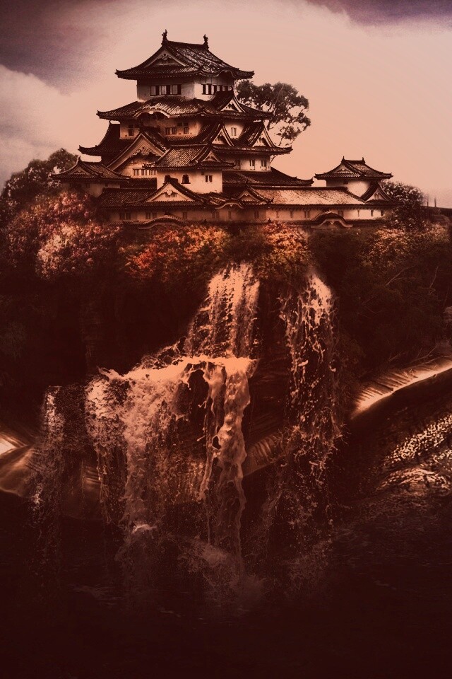 Золотая черепаха и китайская пагода в океане обои