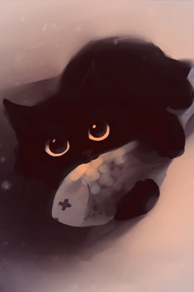 Кот с рыбкой обои