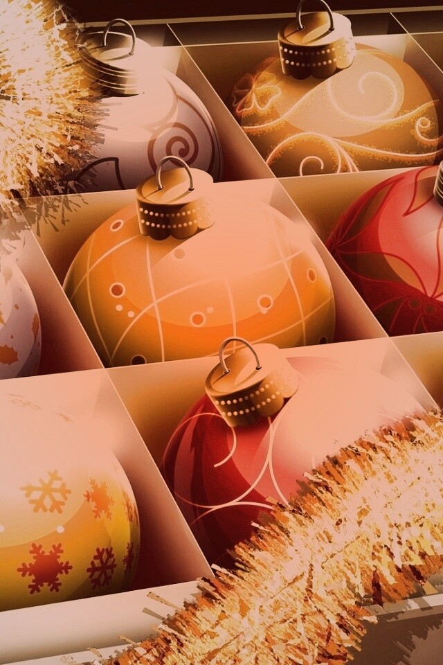 Елочные игрушки в коробке обои