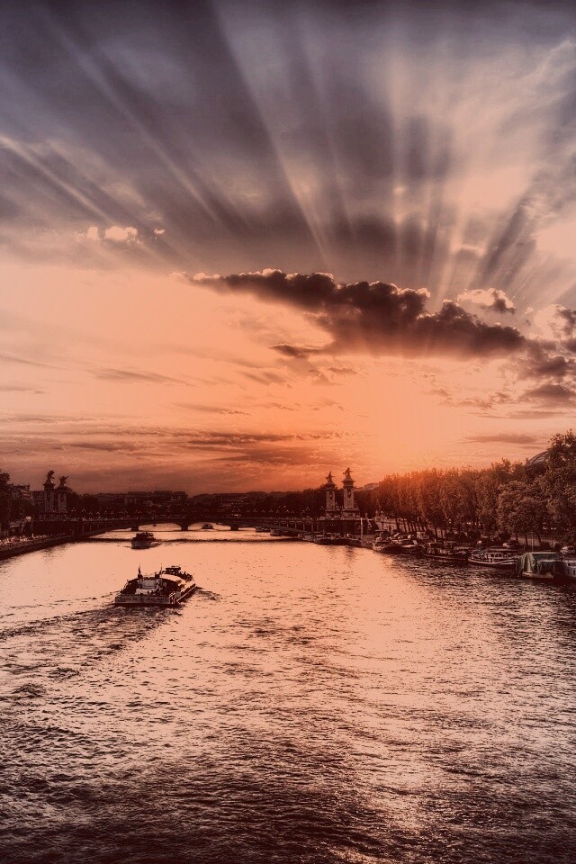 Закат над парижем HDR обои