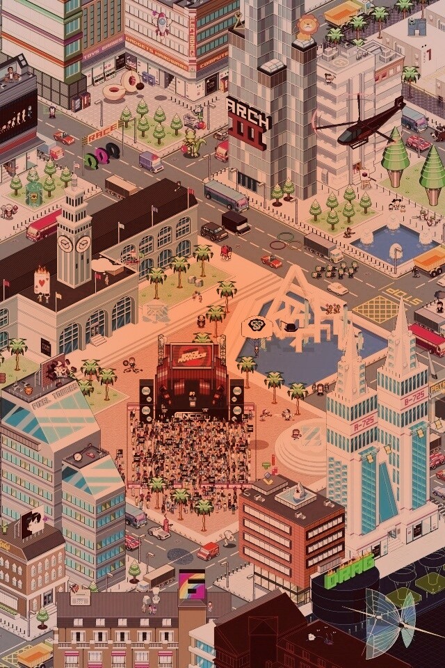 Пиксельный город обои