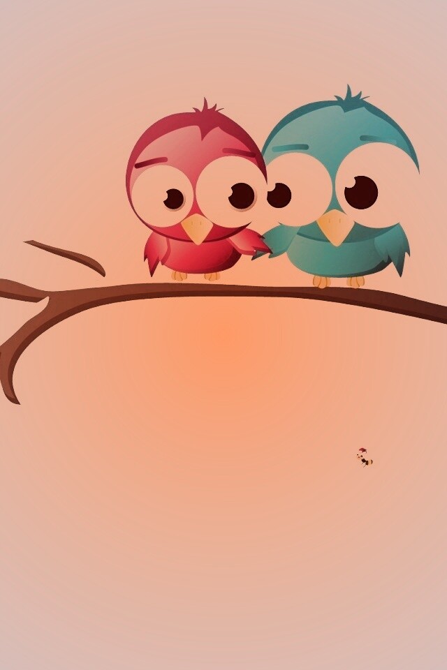 Две птички на ветке щебечут о любви обои