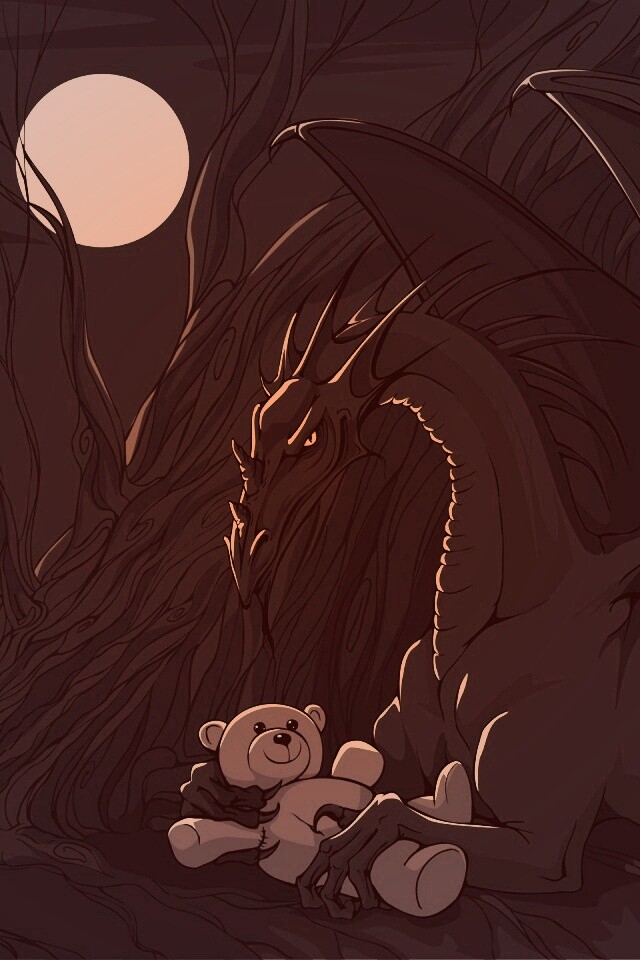 Дракон с любимой игрушкой обои