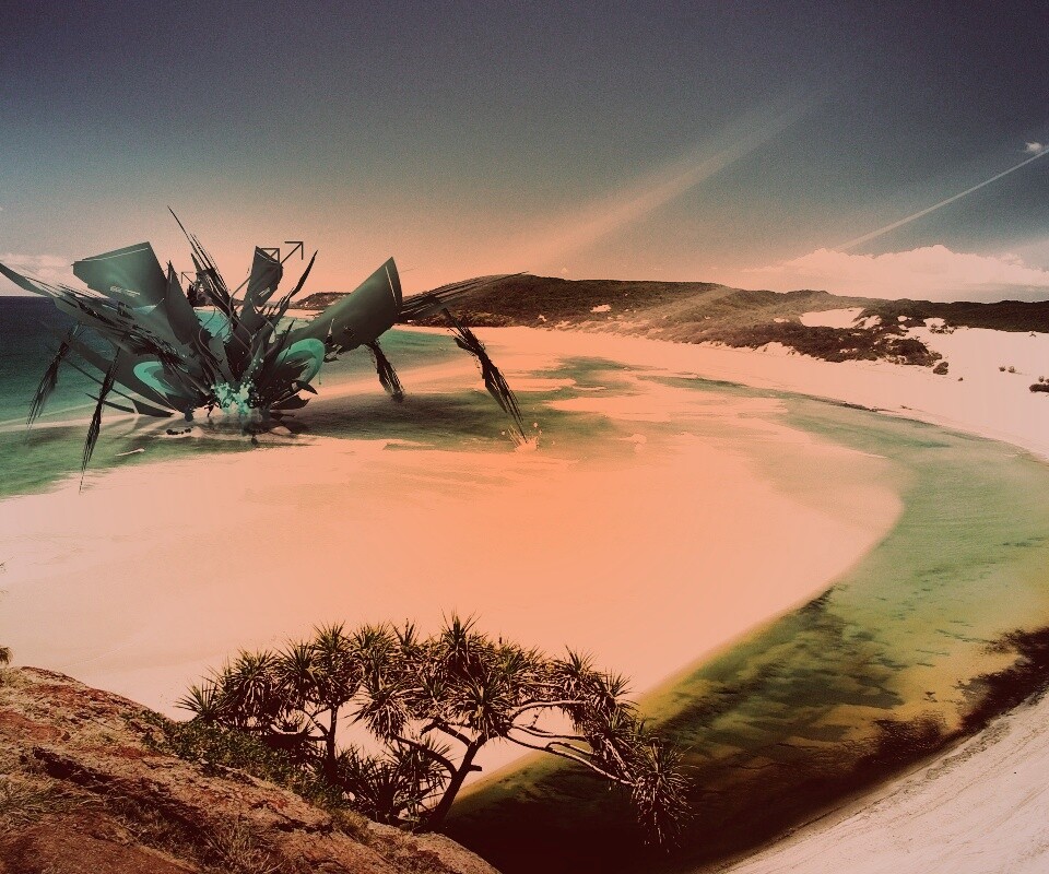 Робот на побережье обои