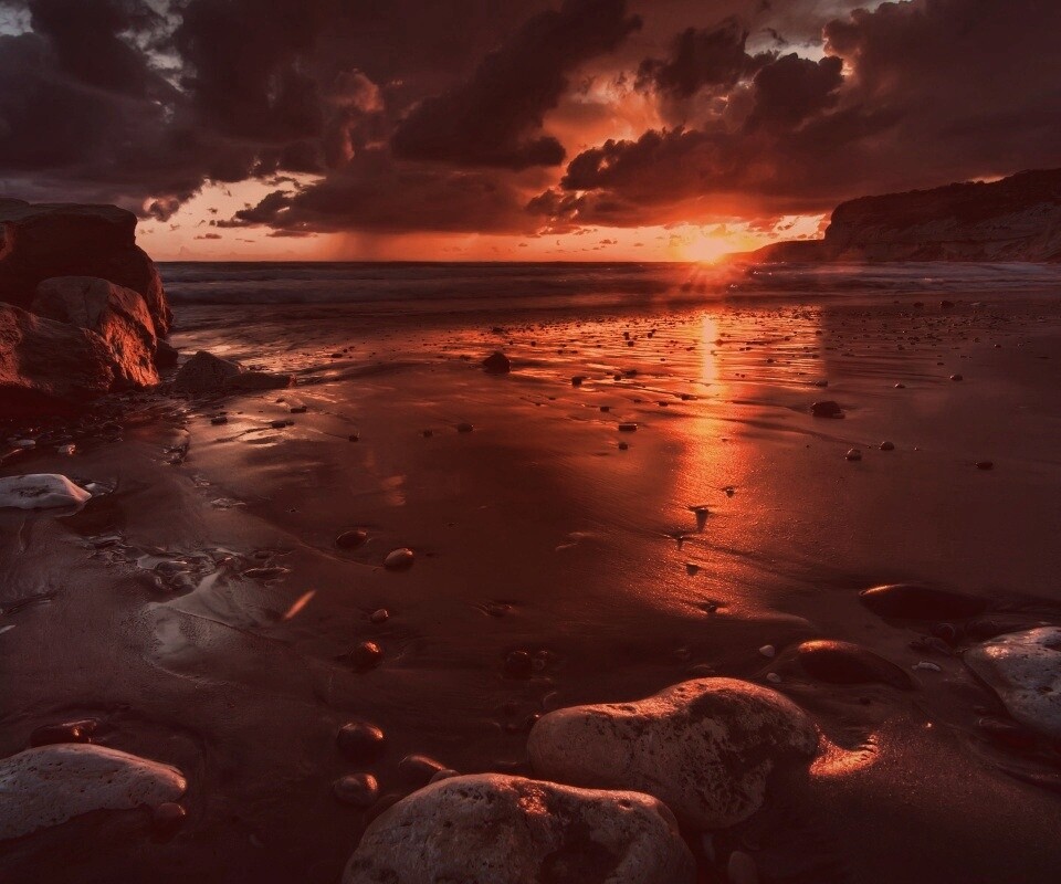 Закат солнца на пляже обои