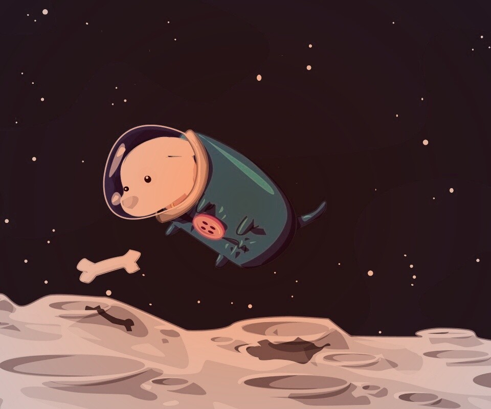 Собачка на луне обои