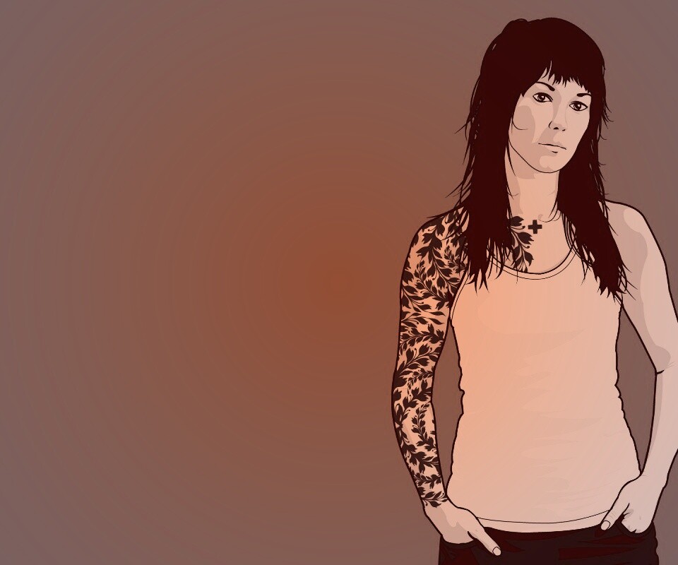 Девушка с татуировкой в виде листвы обои