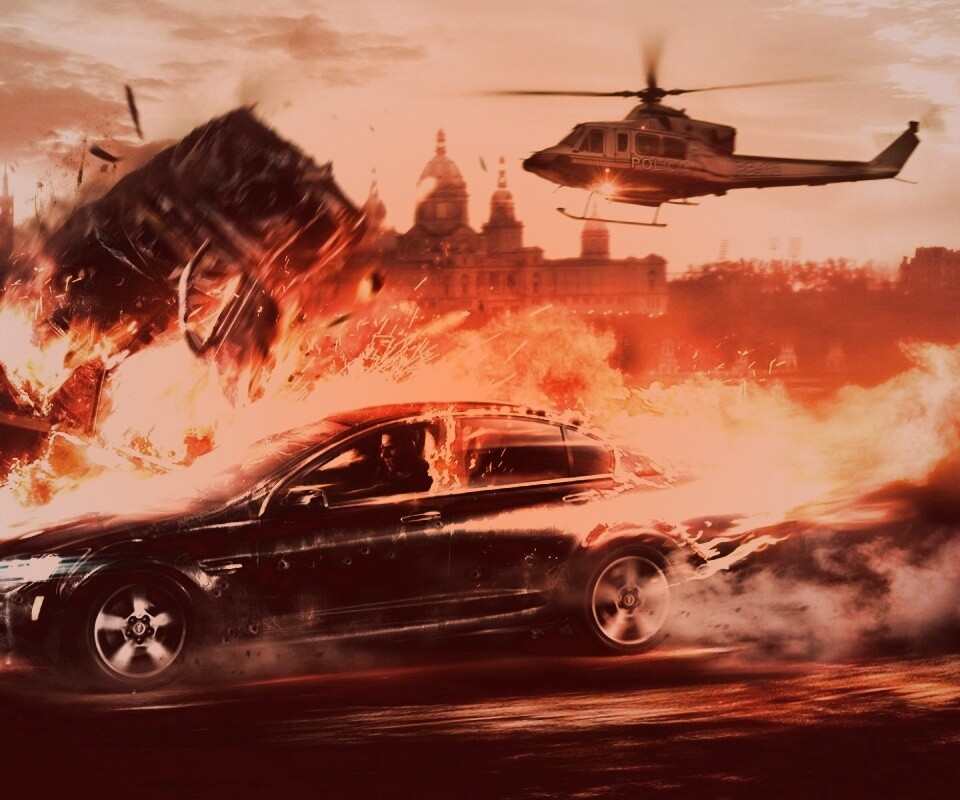 Погоня за горящей машиной обои