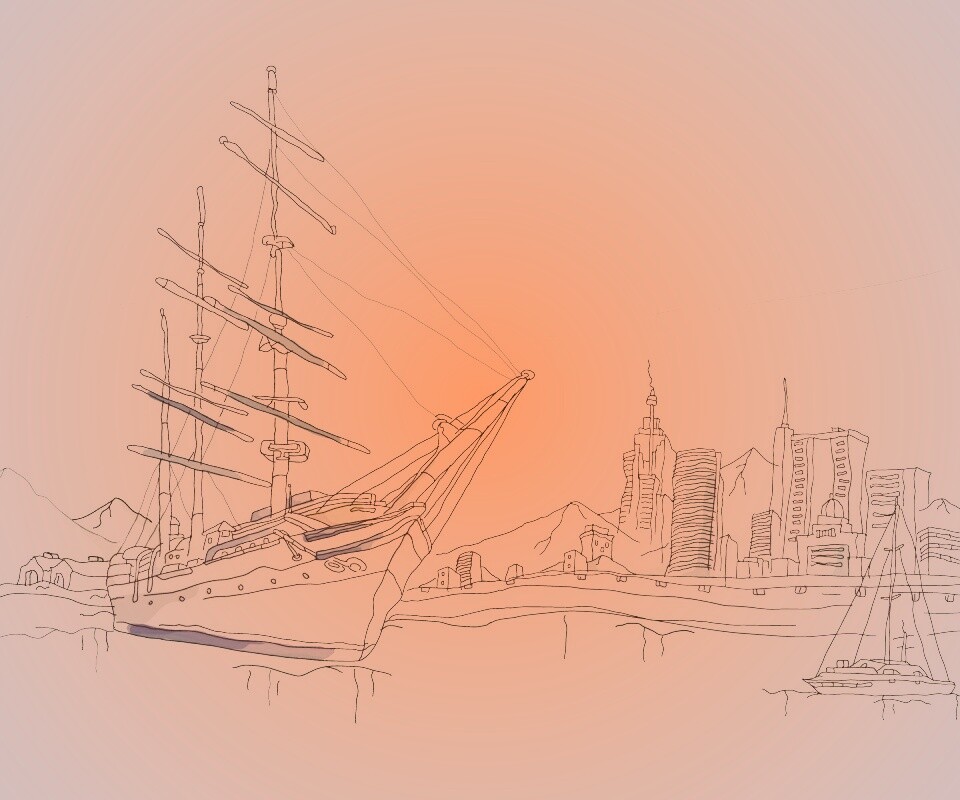 Парусник у города обои