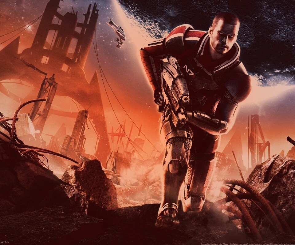 Капитан Шепард на руинах обои