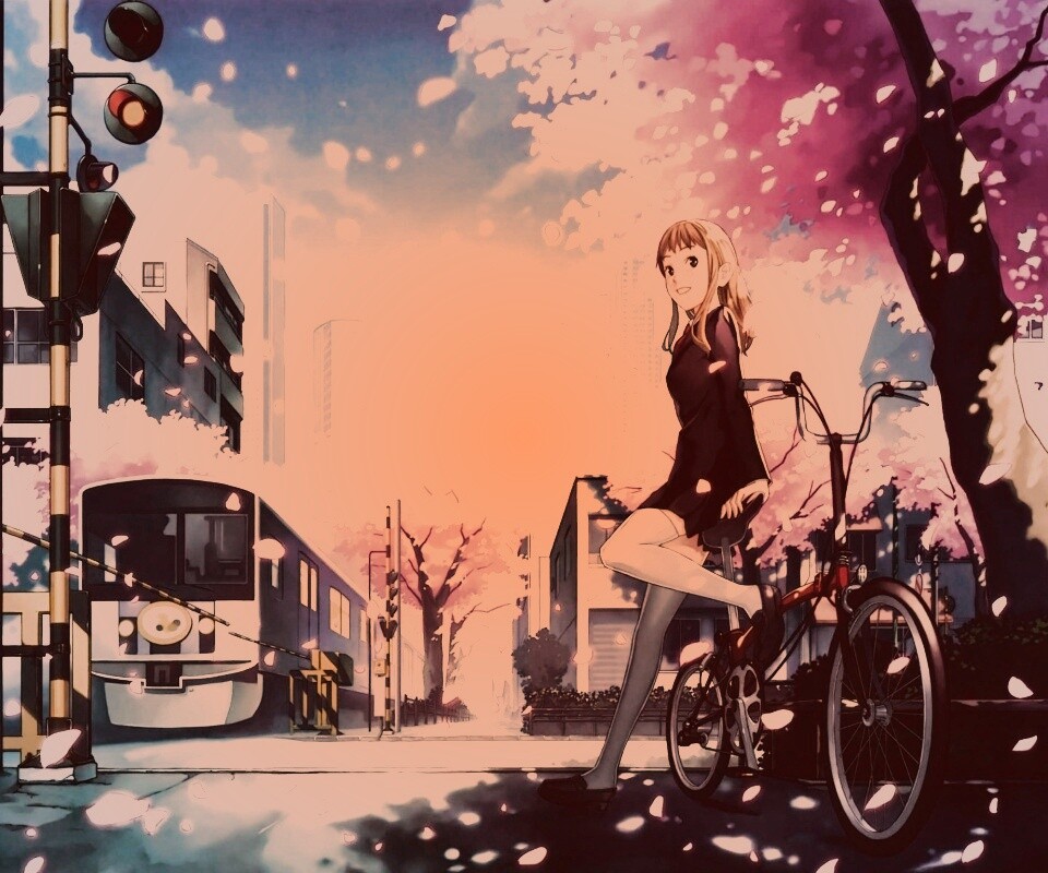 Японская школьница на велосипеде обои