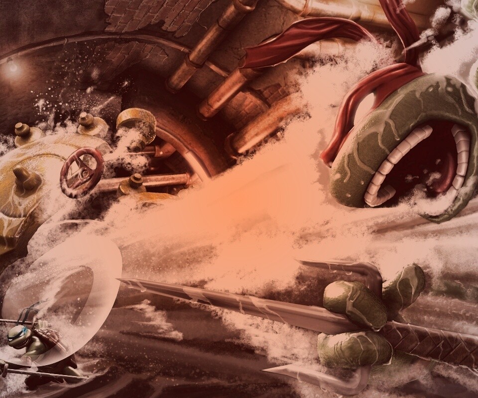 Рафаэля и Леонардо смывает водой обои