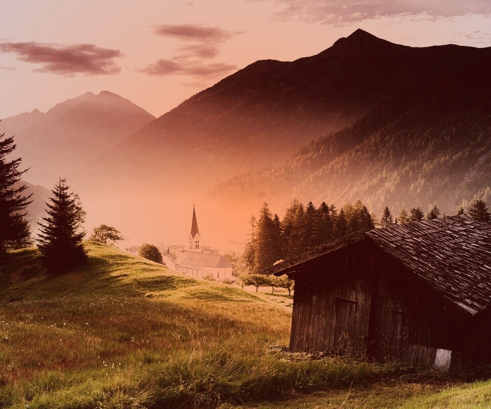 Церковь в австрийской деревне обои