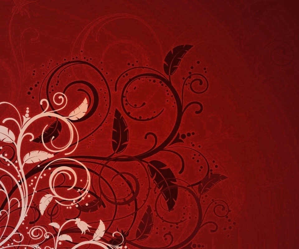 Черно-белые листики на красном фоне обои