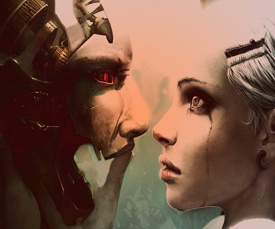 Девушка и робот обои