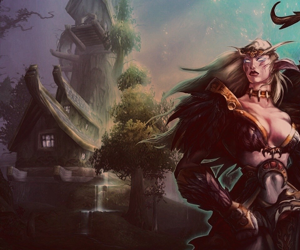 Тёмная эльфика в лесу обои