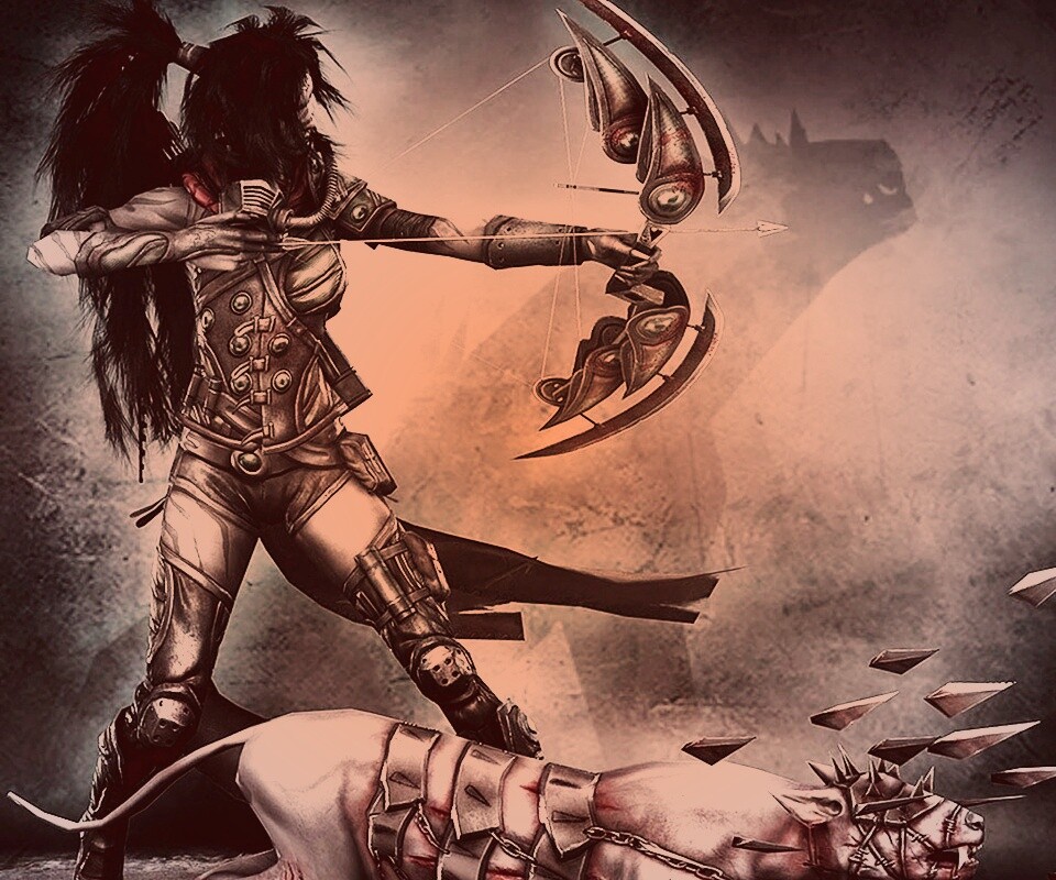 Лучница с боевым псмо обои