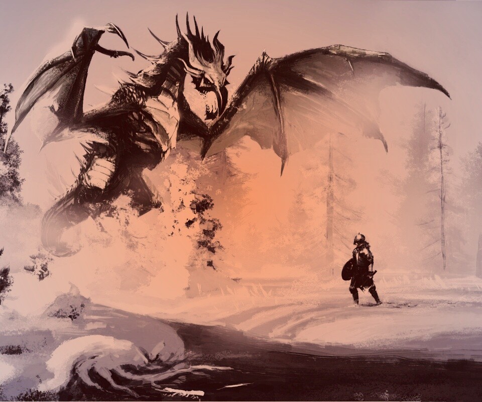 Скайрим: битва с ледяным драконом обои