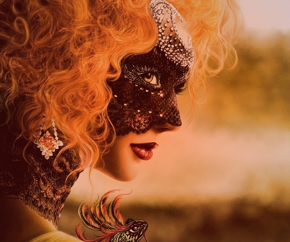 Девушка в карнавальной маске обои