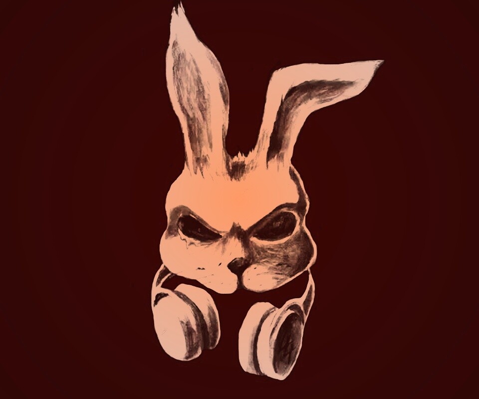 Кролик в наушниках обои