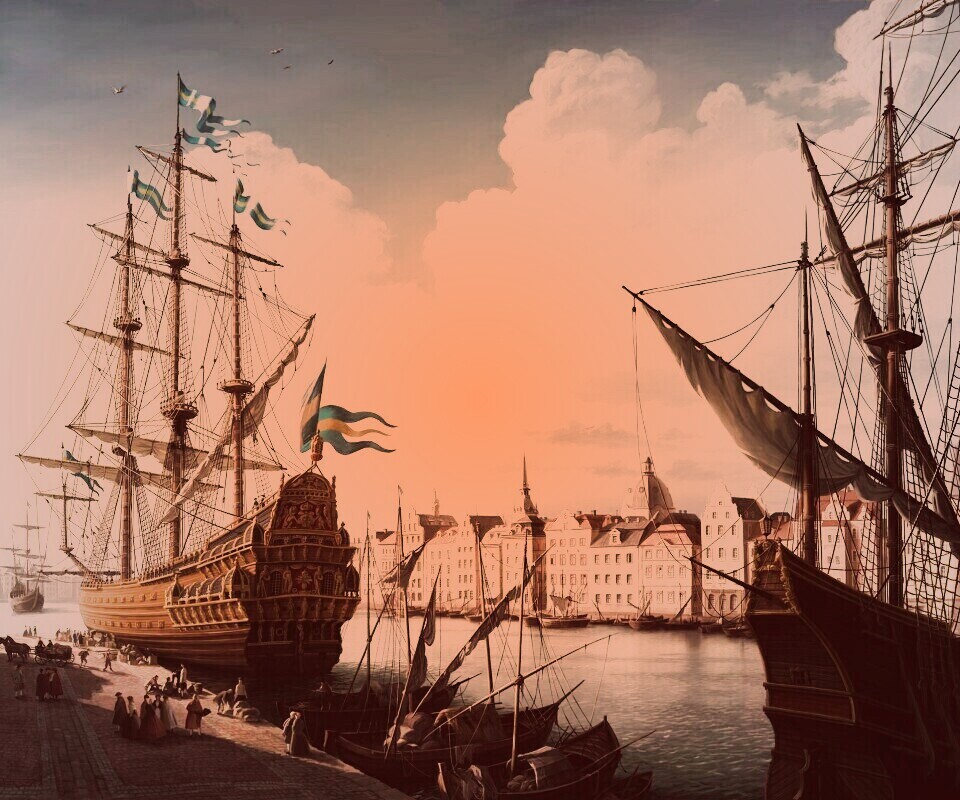 Парусник на набережной обои