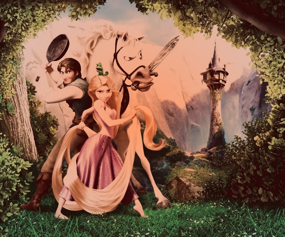 Рапунцель, Флин, Максимус и Паскаль обои