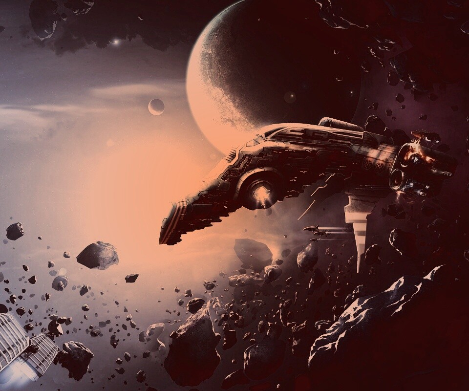 Полет в астероидах обои