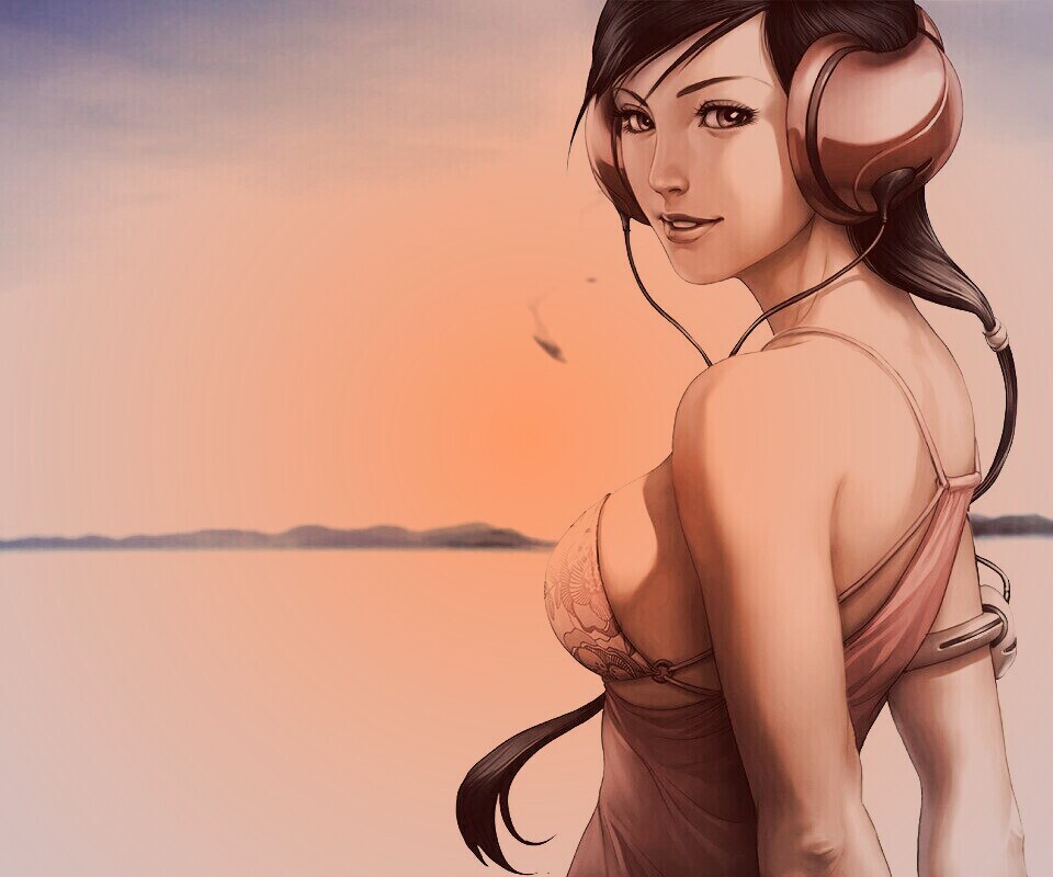 Девушка в наушниках обои