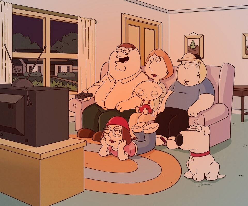 Гриффины всей семьей перед телевизором обои