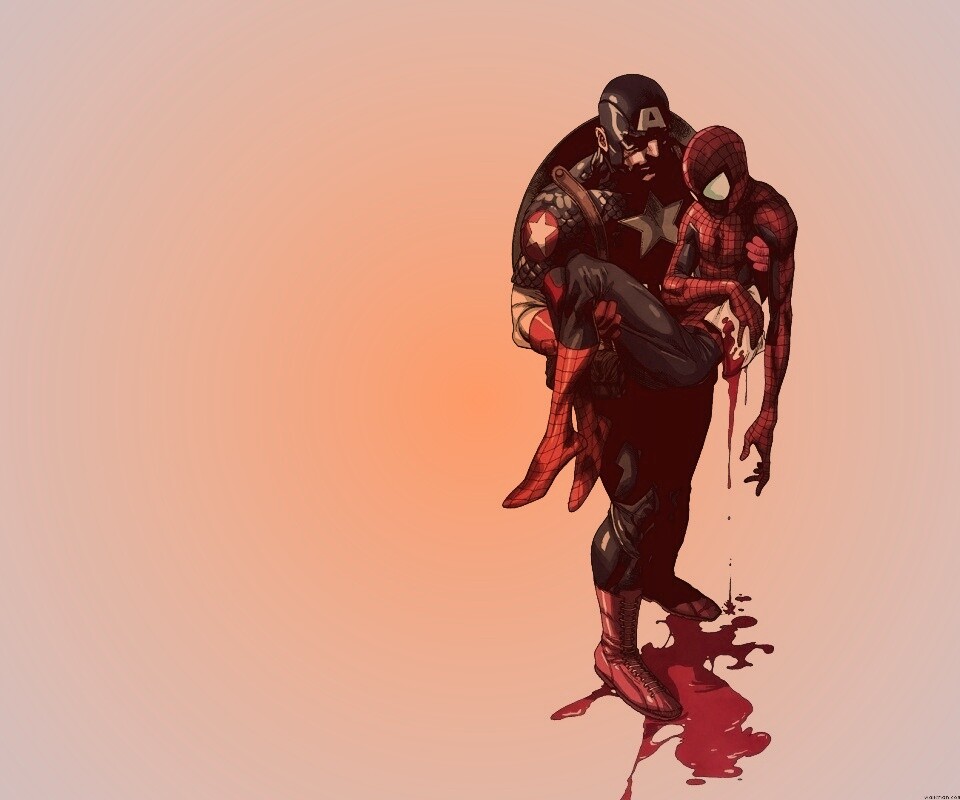 Капитан Америка и раненный Человек-паук обои