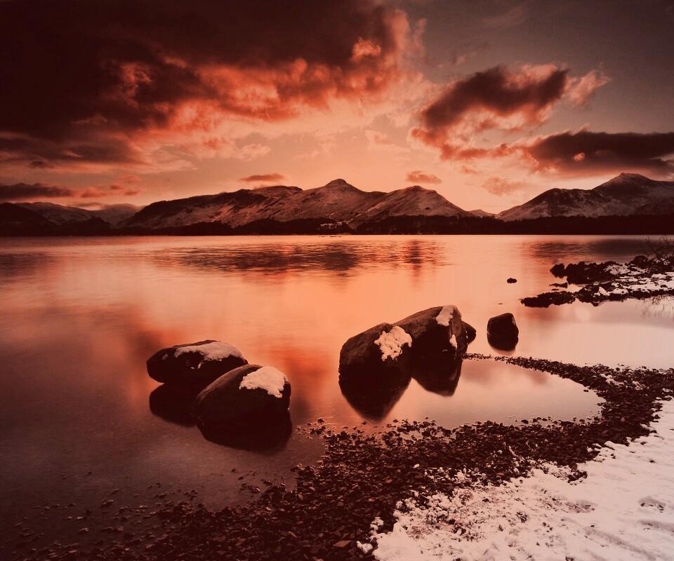 Картинный закат на озере обои