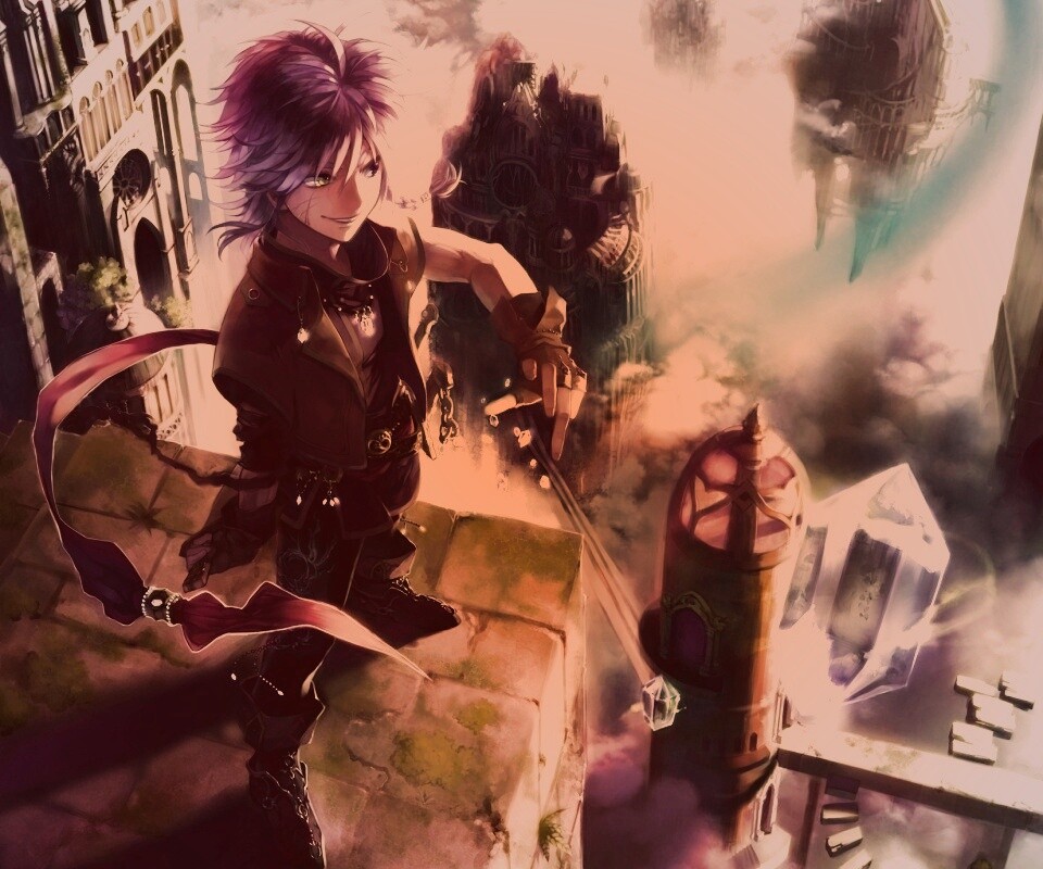 Анимешный парень с горстью кристаллов обои