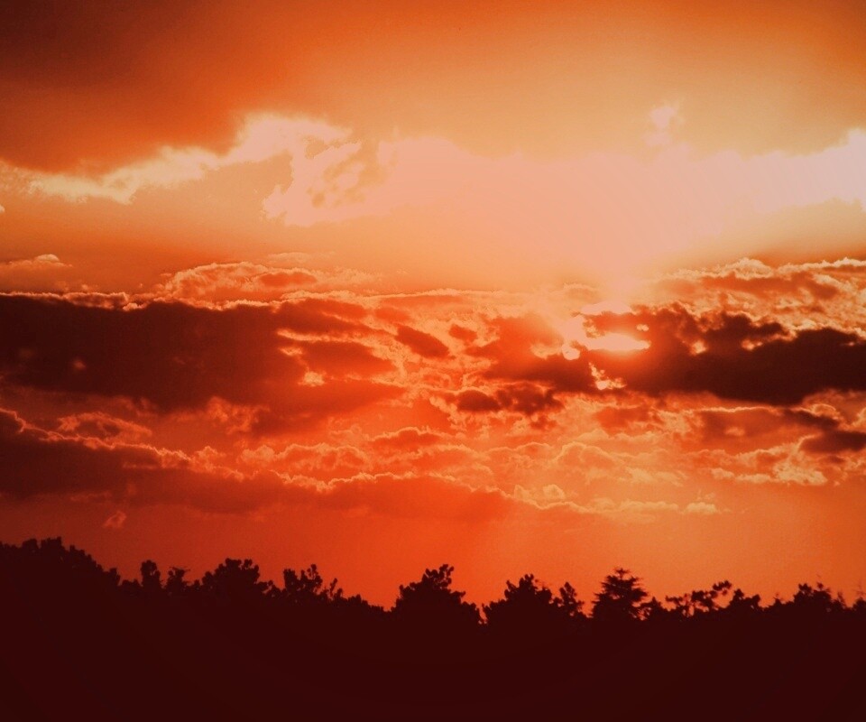 Ярко-оранжевое закатное небо обои