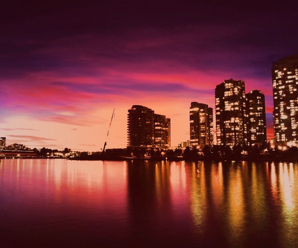 Фиолетовый закат в Ванкувере обои